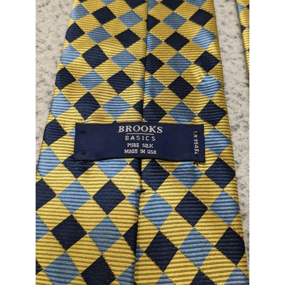 Brooks Basics Silk Tie Repp Style Diamond Geometric Blue & Gold USA Preppy Ivy